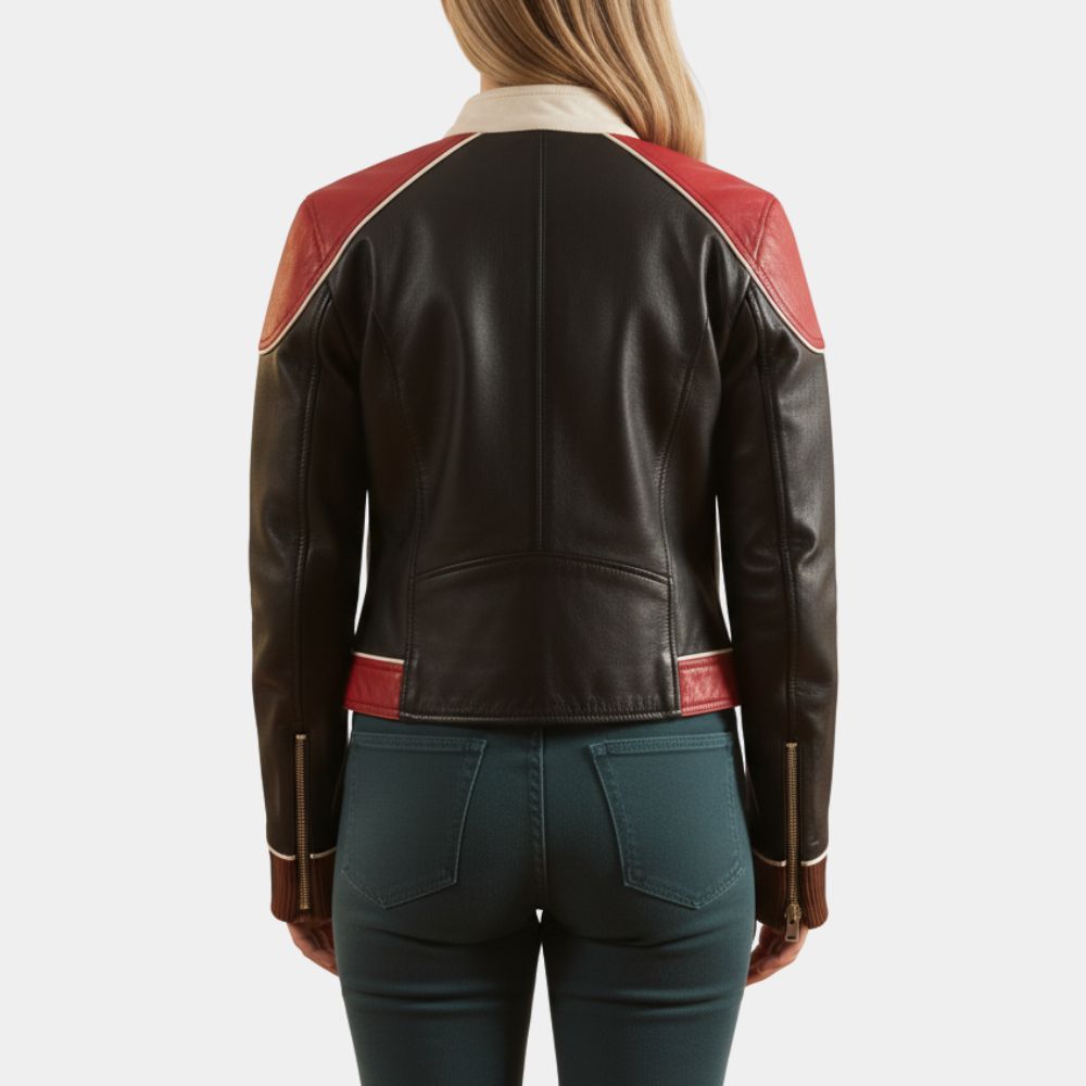 Stone Cold Fox  Fox aka Kiernan Shipka Black Biker Leather Jacket - Back View
