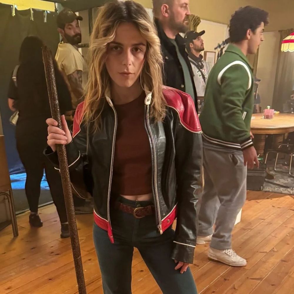 Stone Cold Fox  Fox aka Kiernan Shipka Black Biker Leather Jacket - Character Front View