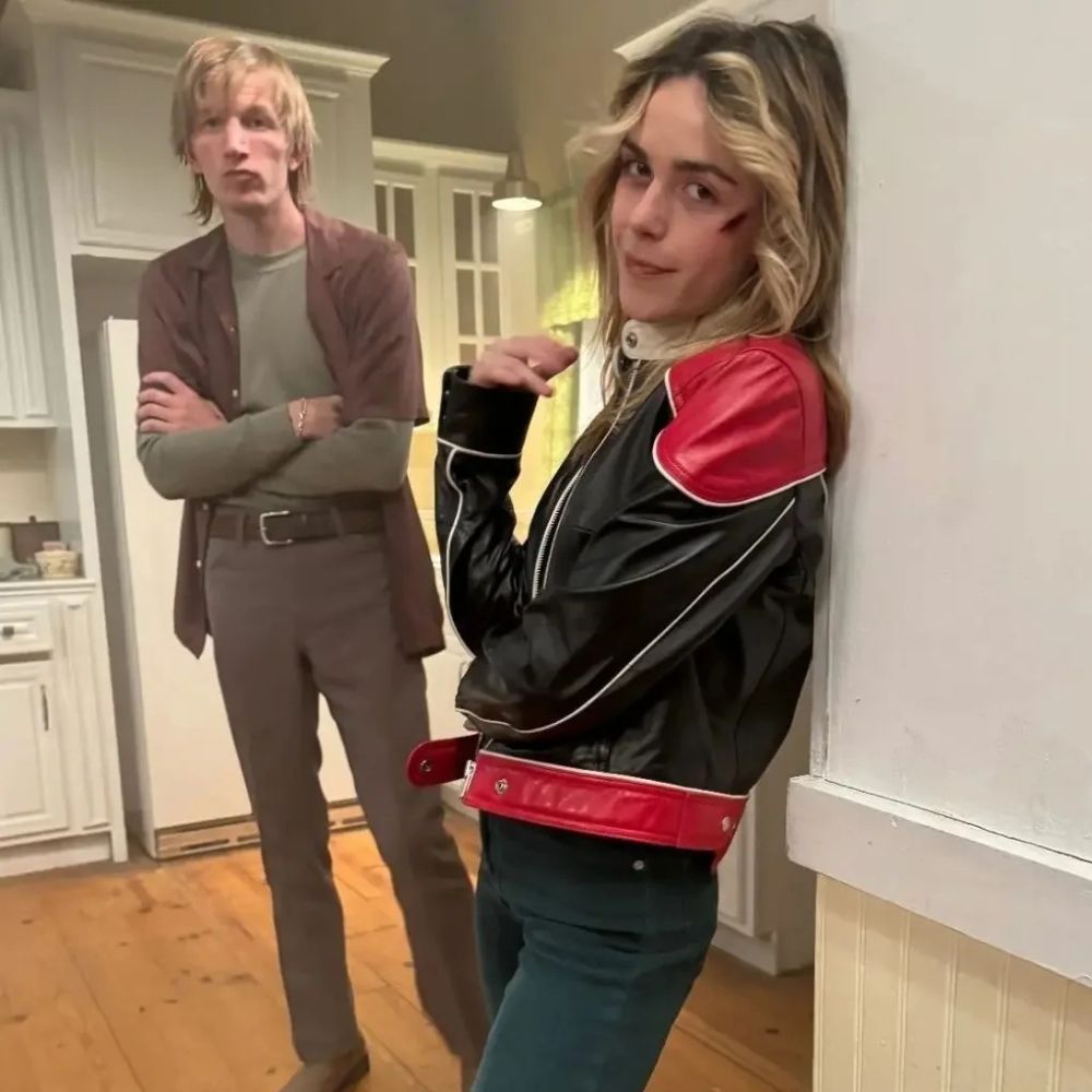 Stone Cold Fox  Fox aka Kiernan Shipka Black Biker Leather Jacket - Character Side View