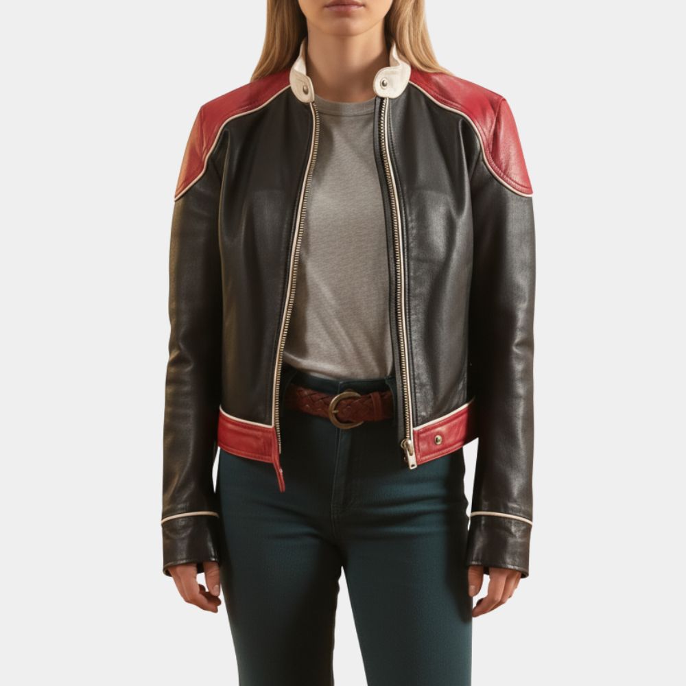 Stone Cold Fox  Fox aka Kiernan Shipka Black Biker Leather Jacket - Front View