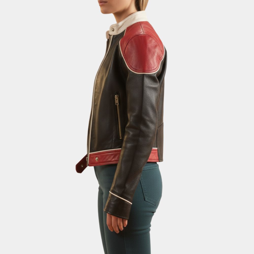 Stone Cold Fox  Fox aka Kiernan Shipka Black Biker Leather Jacket - Side View