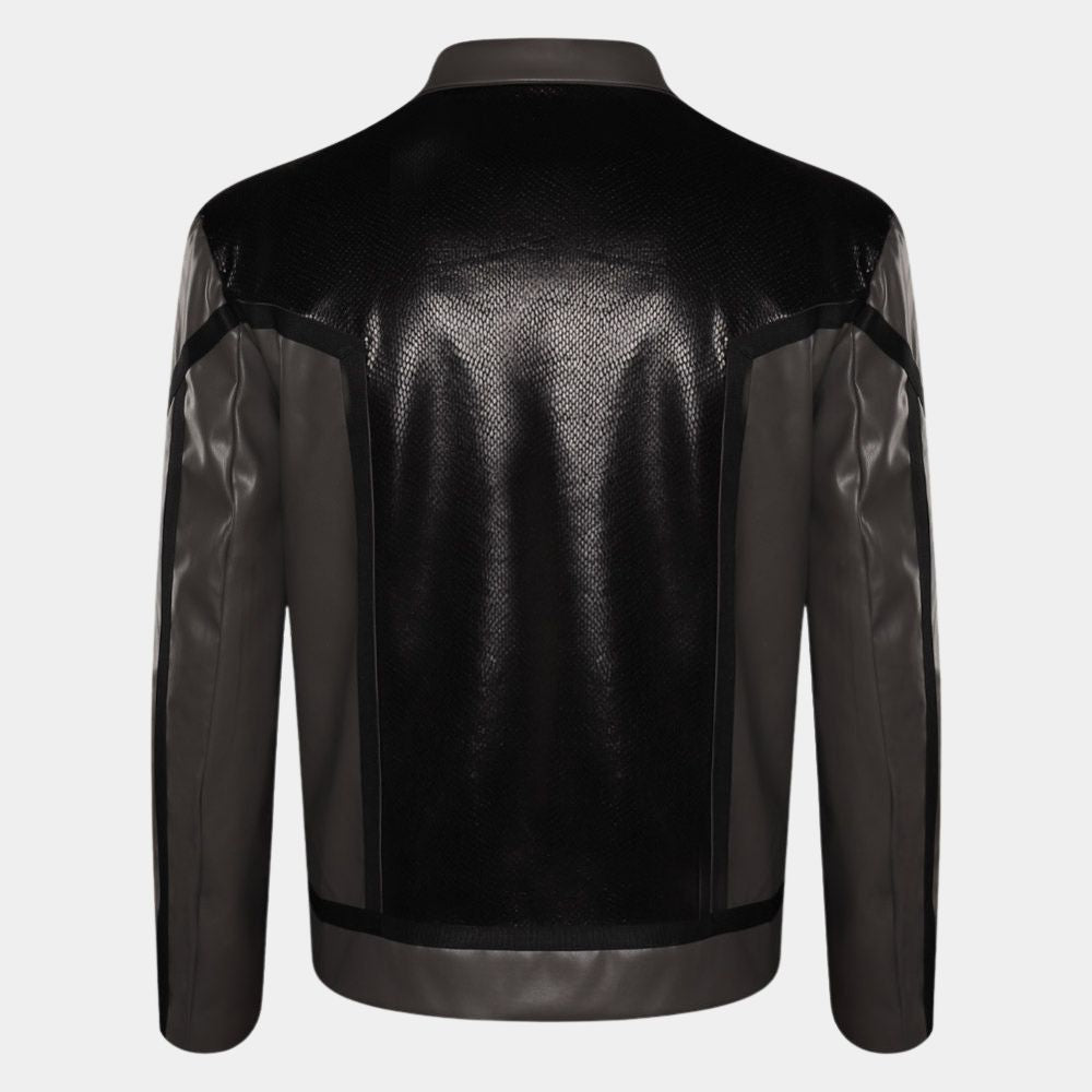 Strange New Worlds  Captain Pike aka Anson Mount Black Leather Jacket - Mannequin Back View