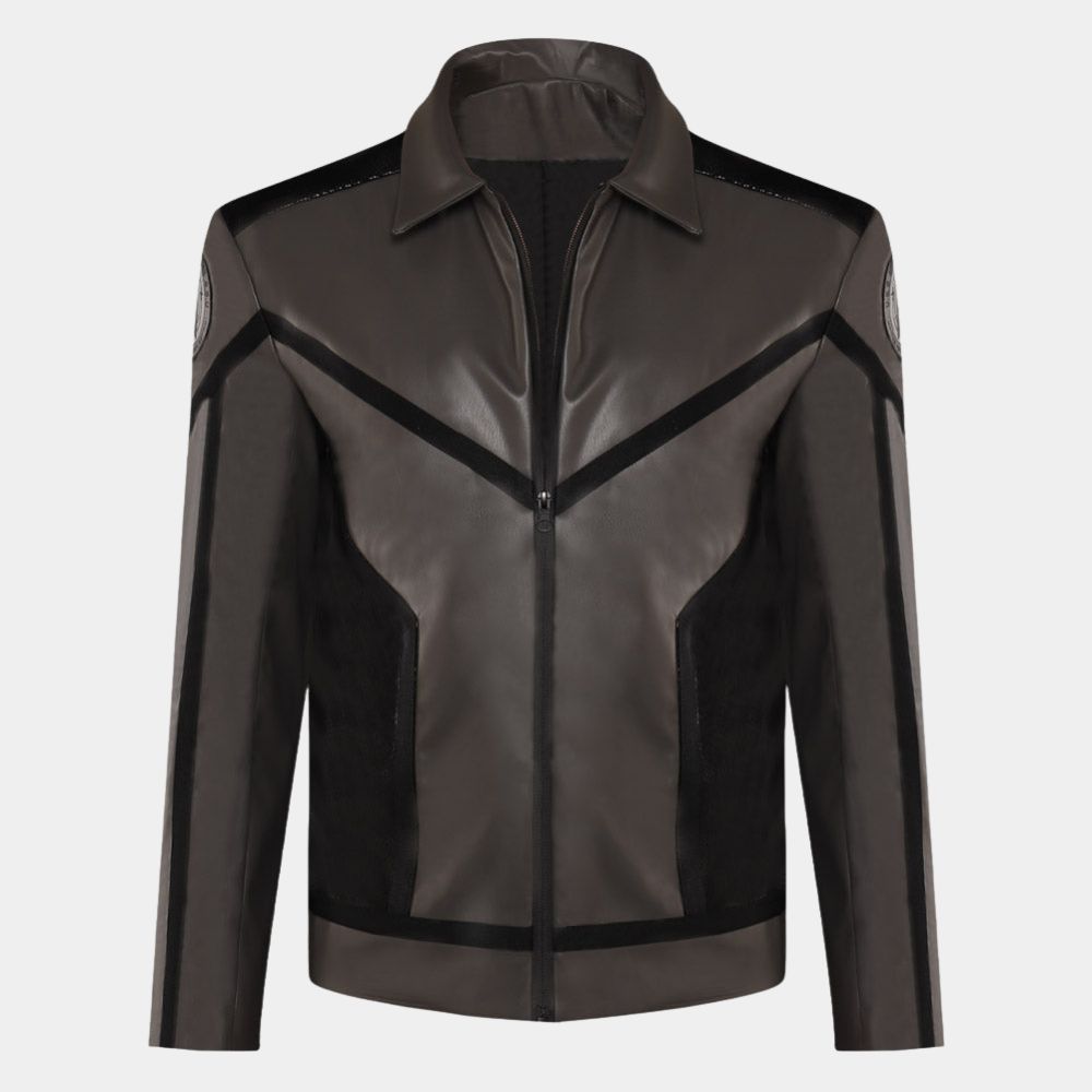 Strange New Worlds  Captain Pike aka Anson Mount Black Leather Jacket - Mannequin Front View