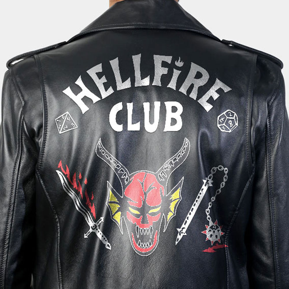 Stranger Things Eddie Munson Classic Leather Biker Jacket - Back Close - Up View