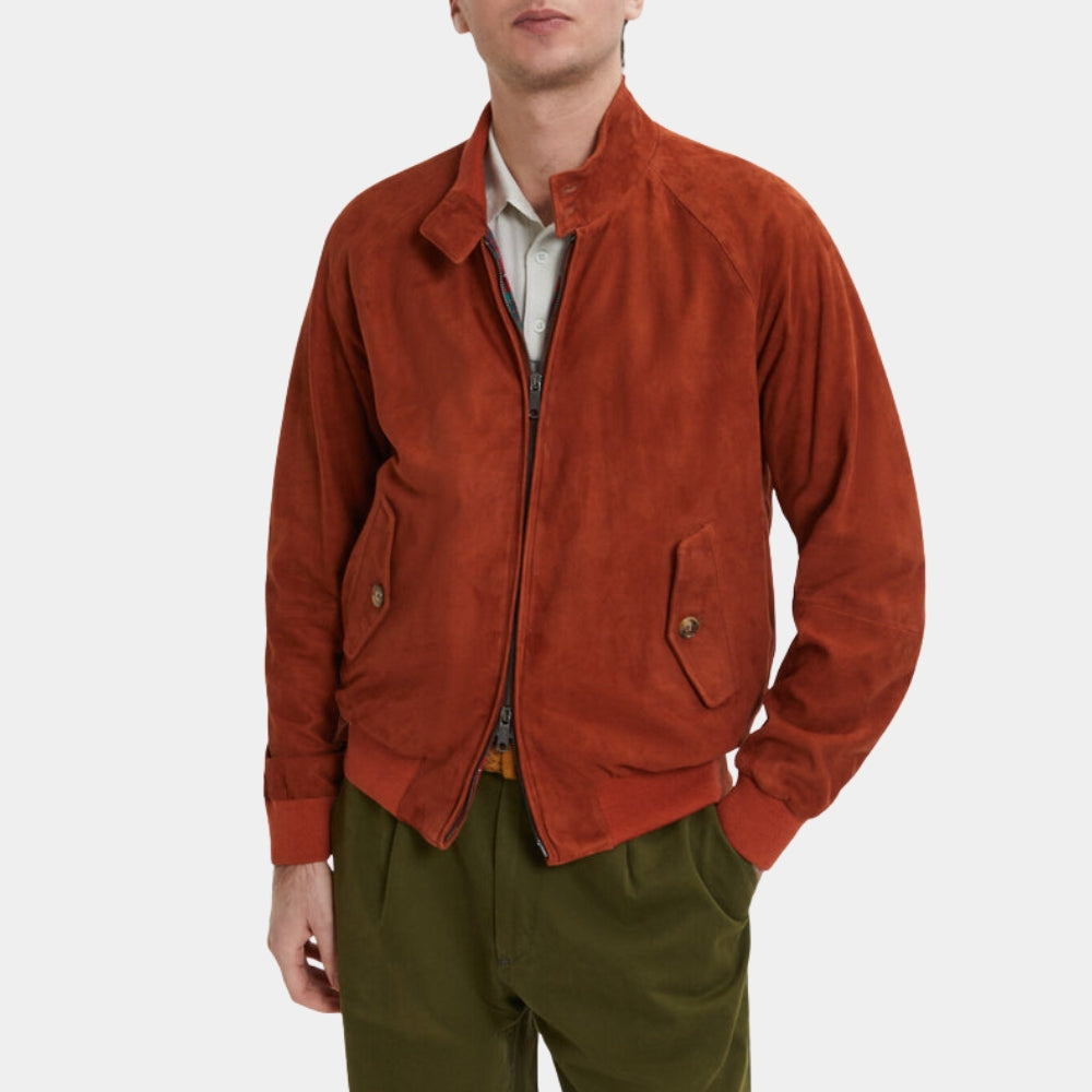 Stranger Things S05 Steve Harrington Brown Suede Leather Harrington Jacket - Front View