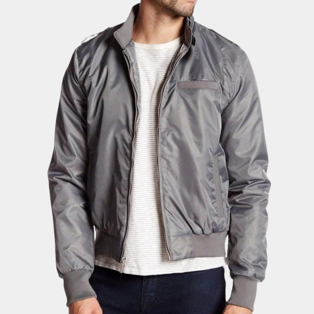 Stranger Things  Steve Harrington aka Joe Keery Grey Satin Jacket - Front View