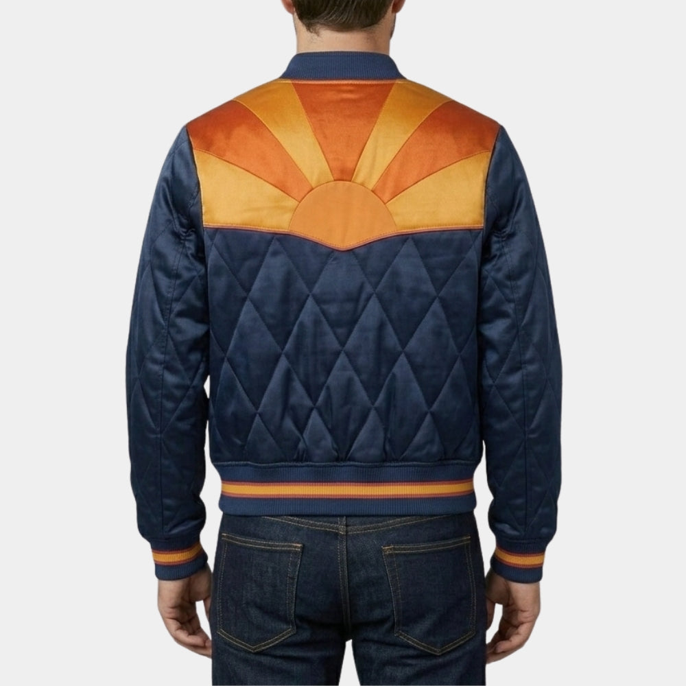 Stumptown  Cobie Smulders Rising Sun Blue Satin Bomber Jacket - Back View