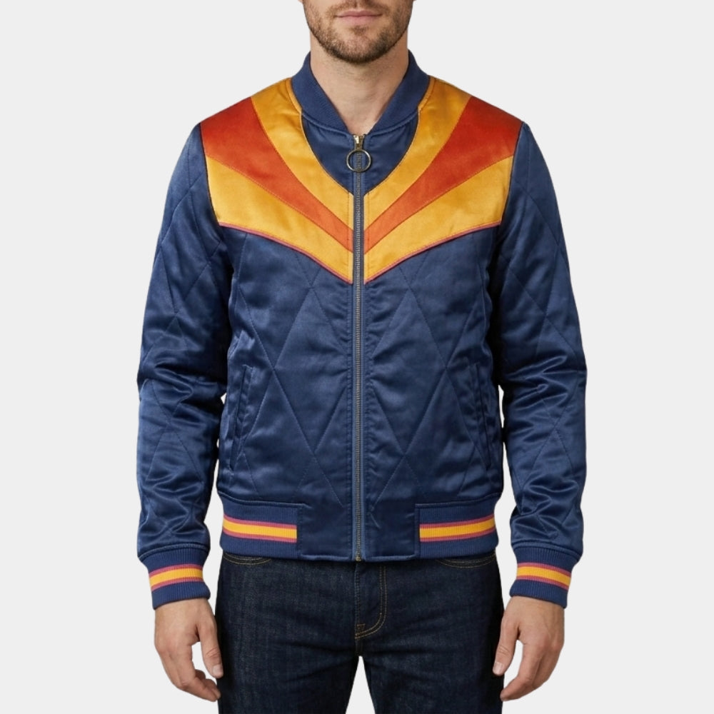 Stumptown  Cobie Smulders Rising Sun Blue Satin Bomber Jacket - Front View