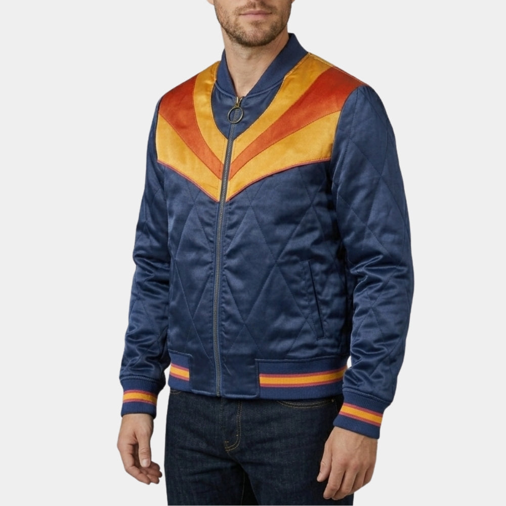 Stumptown  Cobie Smulders Rising Sun Blue Satin Bomber Jacket - Side View