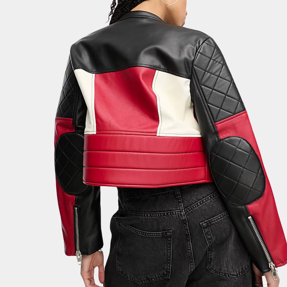 Subteran Irina Artenii Colorblock Cropped Leather Jacket - Back View