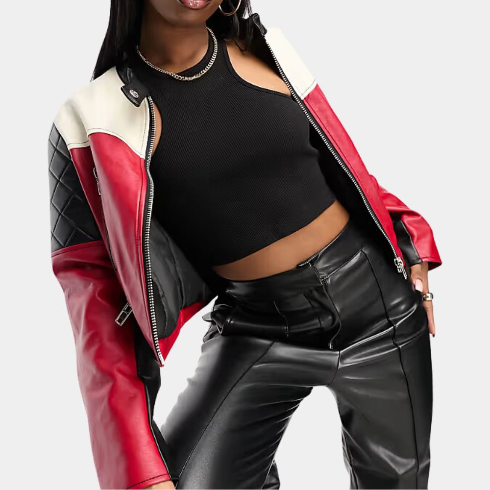 Subteran Irina Artenii Colorblock Cropped Leather Jacket - Front View