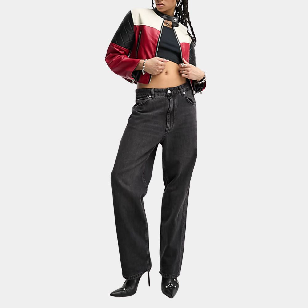 Subteran Irina Artenii Colorblock Cropped Leather Jacket - Posture Front View