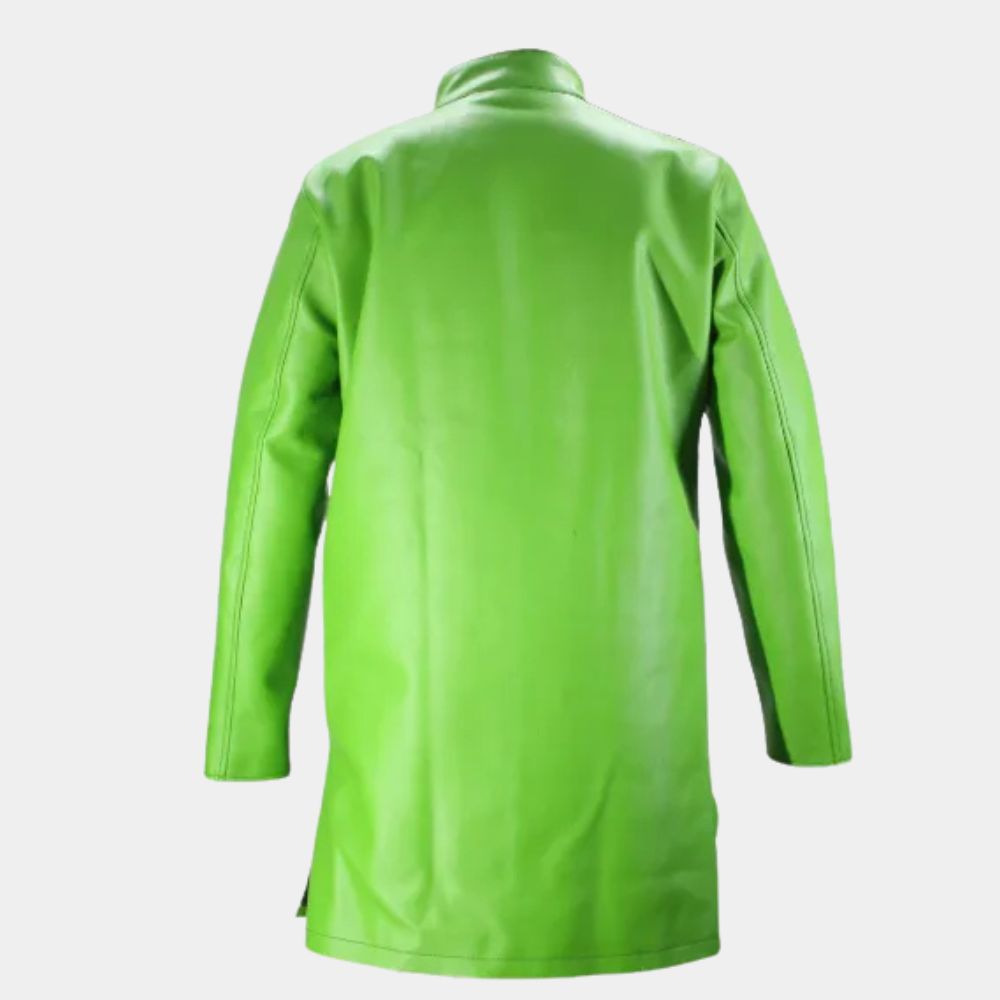 Super Sab  Dragon Ball Green Leather Jacket - Mannequin Back View