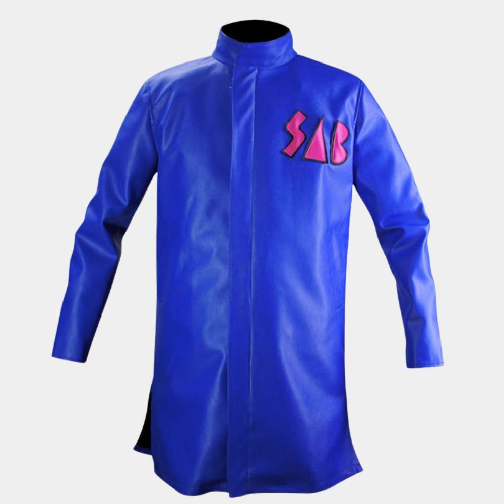Super Sab  Dragon Ball Green Leather Jacket - Mannequin Front View