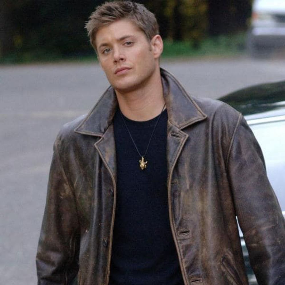 Supernatural Show  Dean Winchester Distressed Brown Leather Jacket - Close - Up View