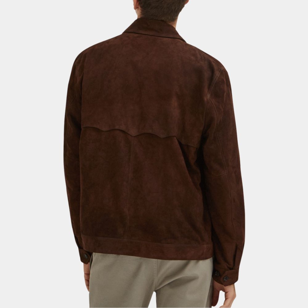TOTE Men's Brown Suede Leather Trucker Style Jacket - Back View