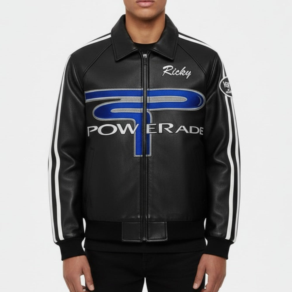 Talladega Nights The Ballad of Ricky Bobby Powerade Black Leather Jacket - Front View