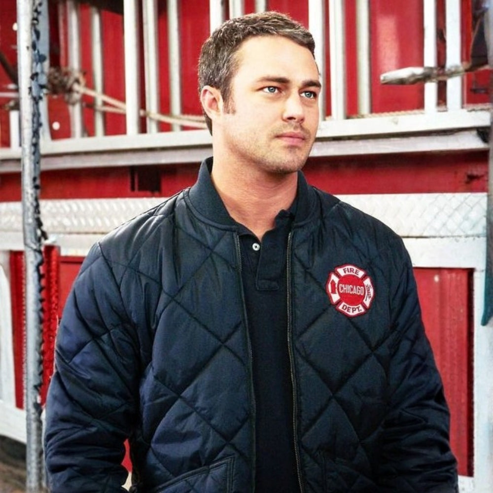 Taylor Kinney  Chicago Fire Squad 3 Blue Bomber Quilted Jacket - Character Front View
