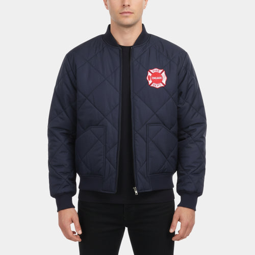 Taylor Kinney  Chicago Fire Squad 3 Blue Bomber Quilted Jacket - Front View