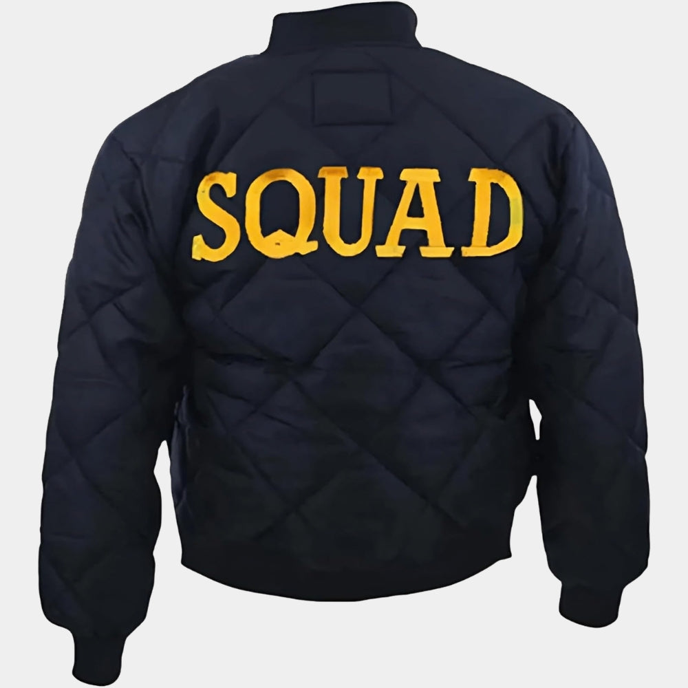 Taylor Kinney  Chicago Fire Squad 3 Blue Bomber Quilted Jacket - Mannequin Back View