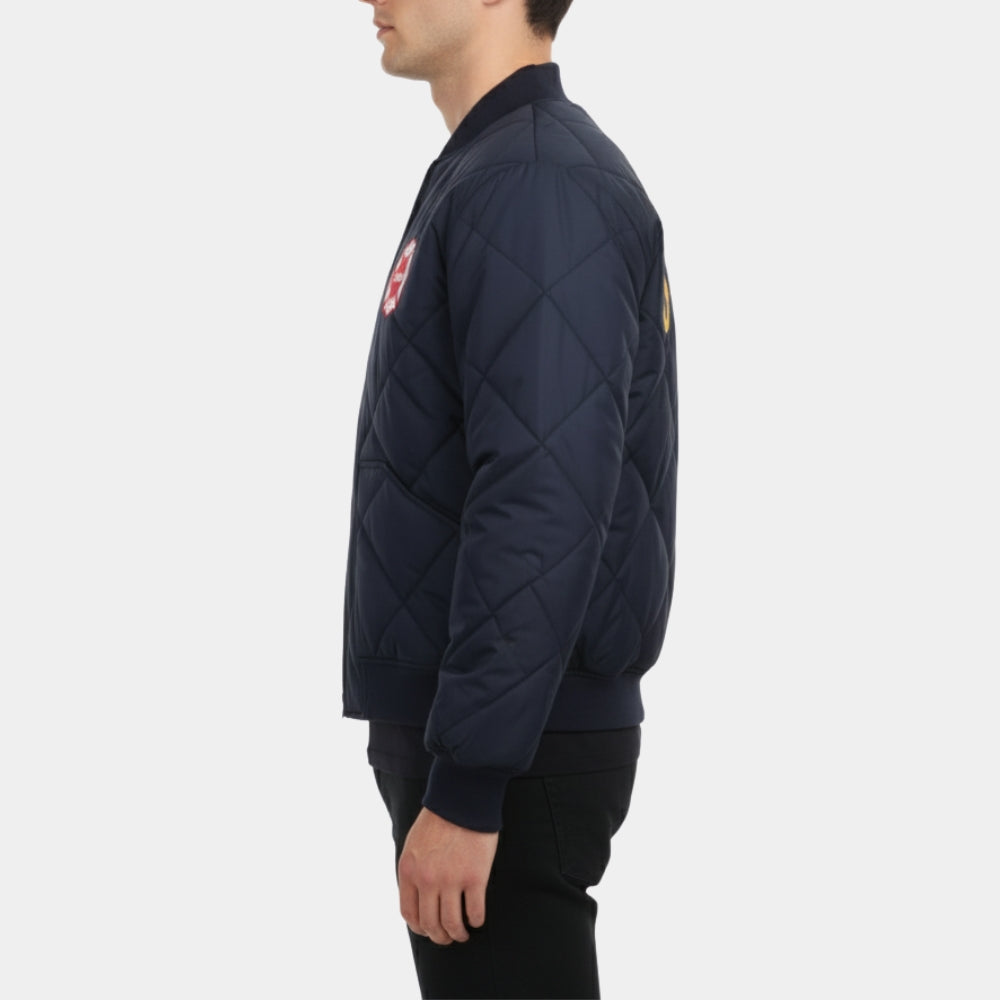 Taylor Kinney  Chicago Fire Squad 3 Blue Bomber Quilted Jacket - Side View