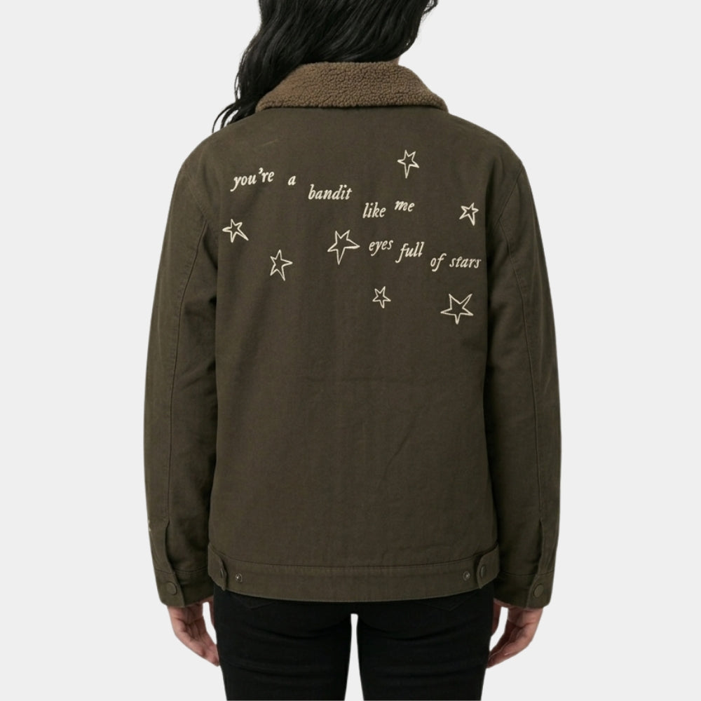 Taylor Swift  Cowboy Like Me Shearling collar Brown Cotton Jacket - Back View