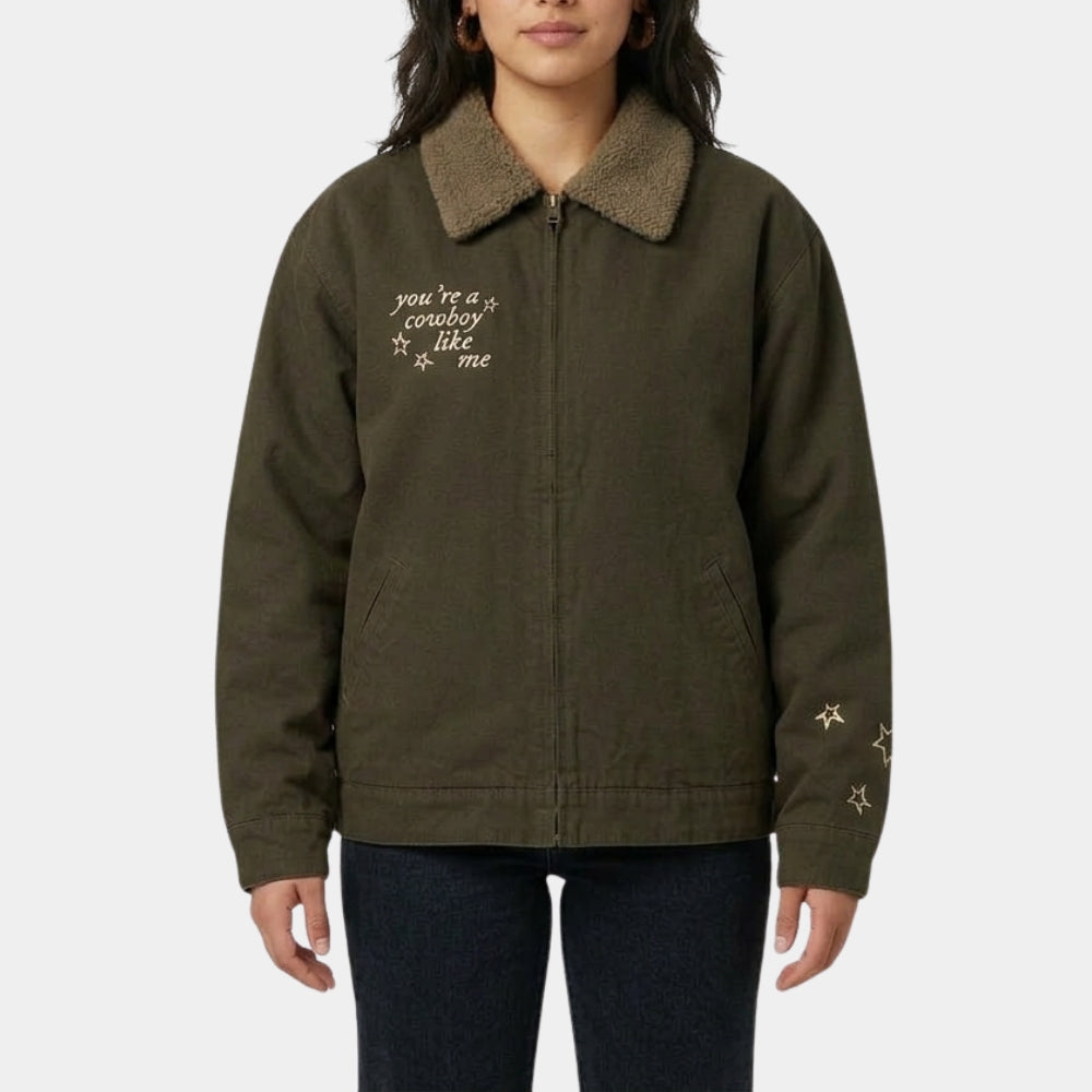 Taylor Swift  Cowboy Like Me Shearling collar Brown Cotton Jacket - Front View