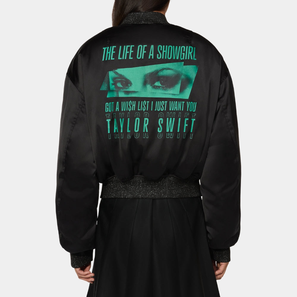 Taylor Swift  &nbsp;The Life Of A Show Girl Black Printed Bomber Jacket - Back View