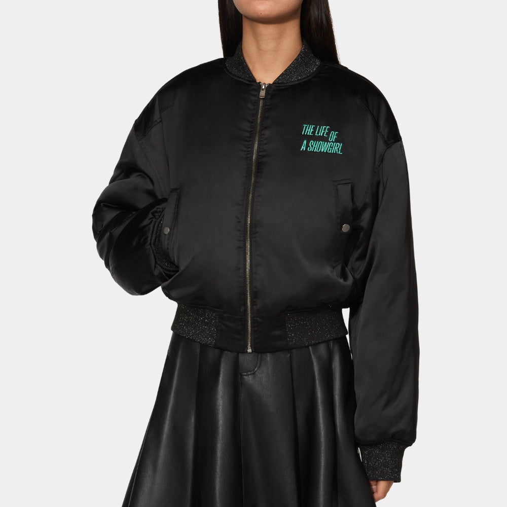 Taylor Swift  &nbsp;The Life Of A Show Girl Black Printed Bomber Jacket - Front View