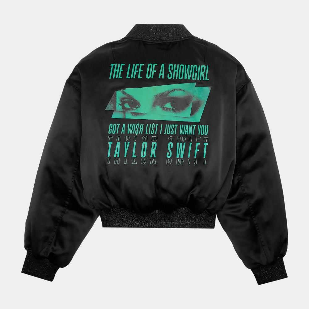Taylor Swift  &nbsp;The Life Of A Show Girl Black Printed Bomber Jacket - Mannequin Back View