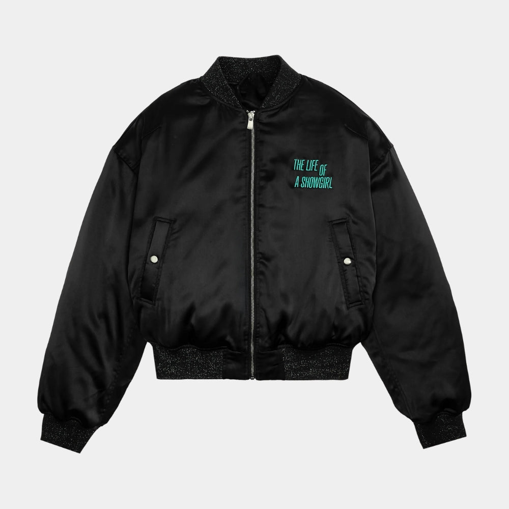 Taylor Swift  &nbsp;The Life Of A Show Girl Black Printed Bomber Jacket - Mannequin Front View