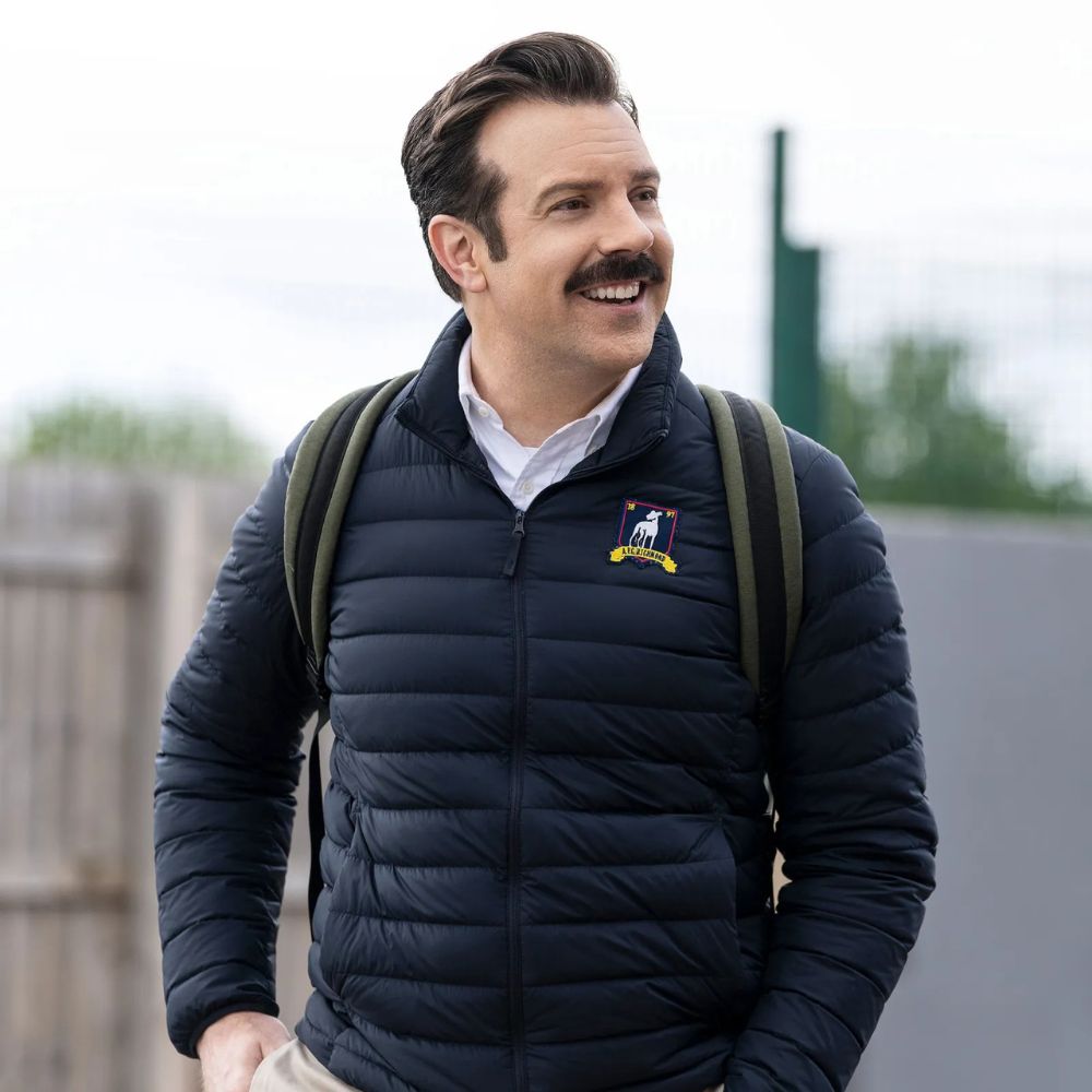 Ted Lasso S02 Jason Sudeikis Navy Blue Parachute Puffer Jacket-front-view