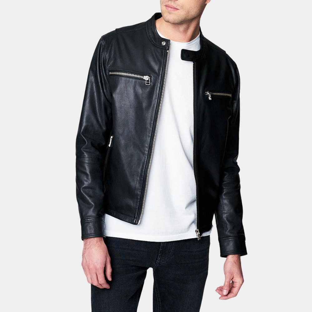 Ted Lasso S03 Roy Kent Black Leather Jacket - Front Posture View