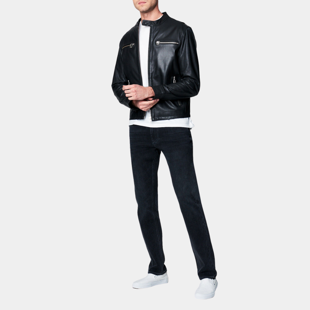 Ted Lasso S03 Roy Kent Black Leather Jacket - Posture Front View
