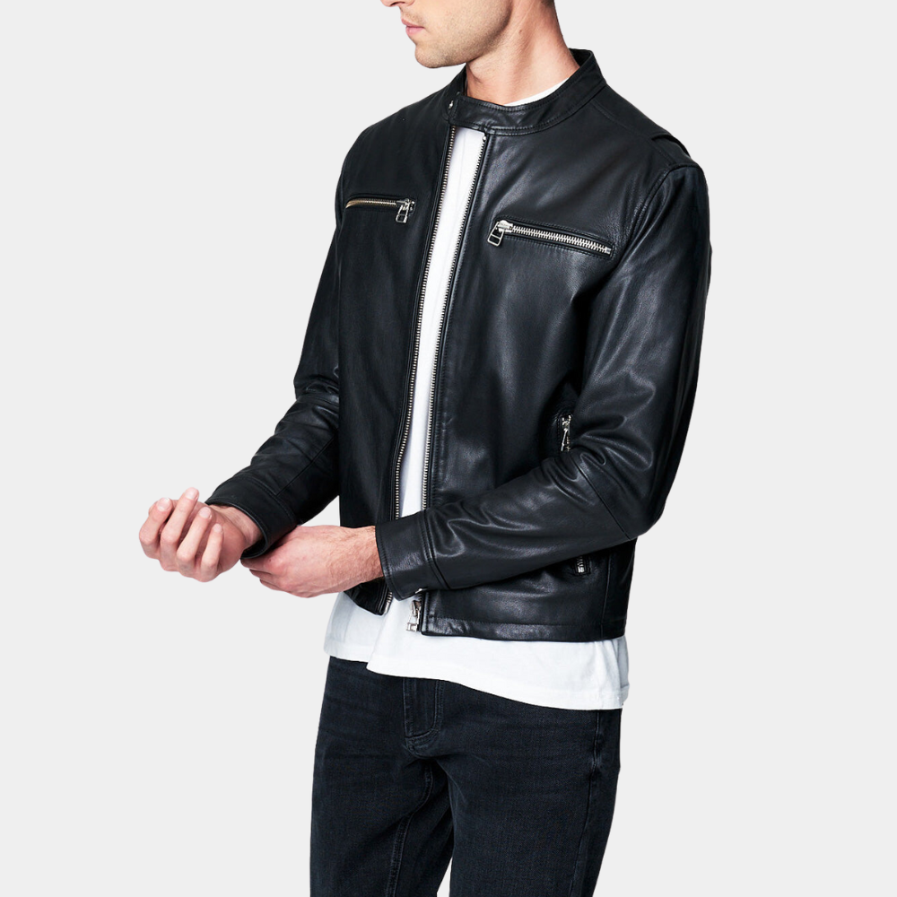 Ted Lasso S03 Roy Kent Black Leather Jacket - Posture Side View