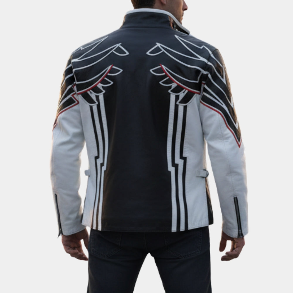 Tekken 8  Jin Kazama Black and White Leather Jacket - Back View