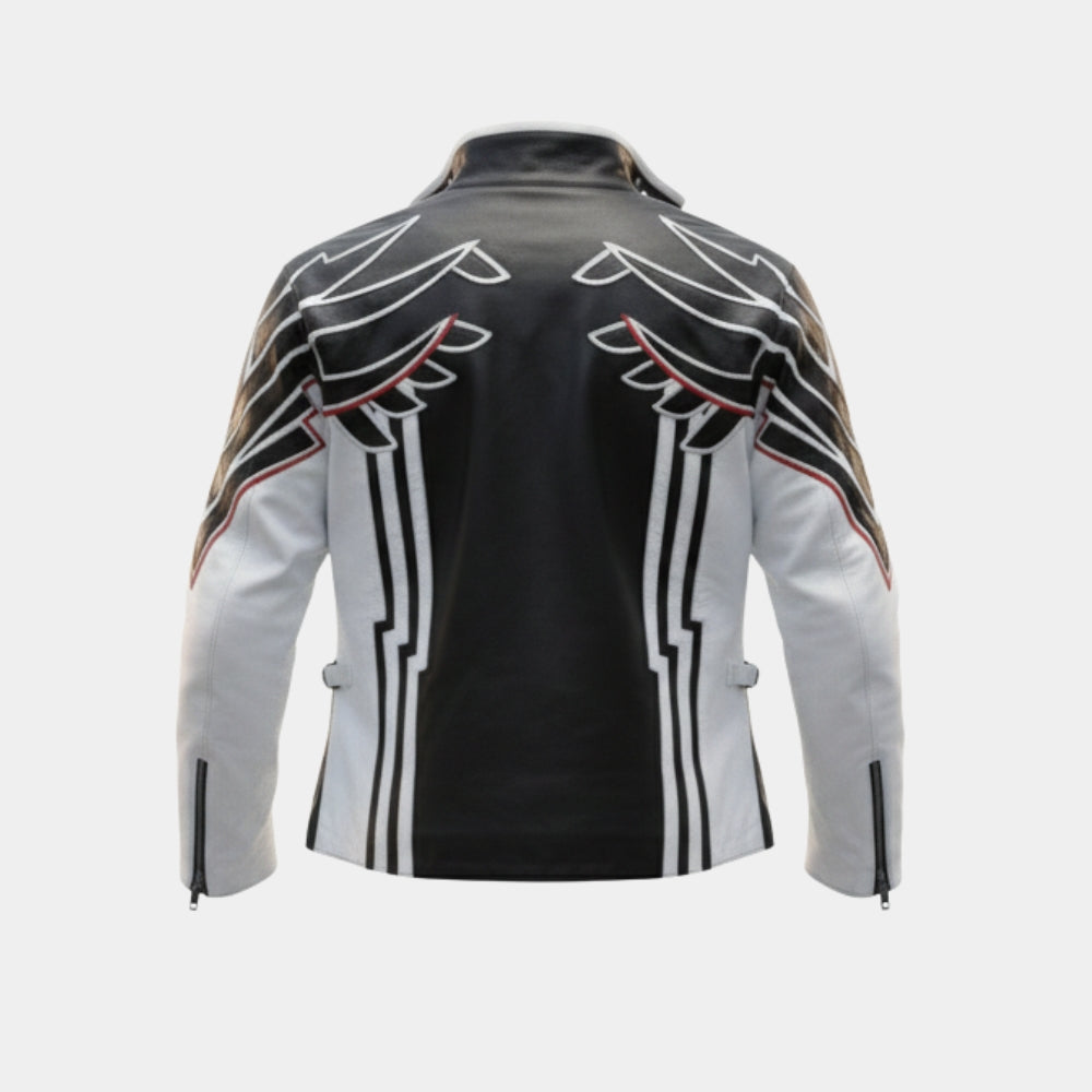Tekken 8  Jin Kazama Black and White Leather Jacket - Mannequin Back View