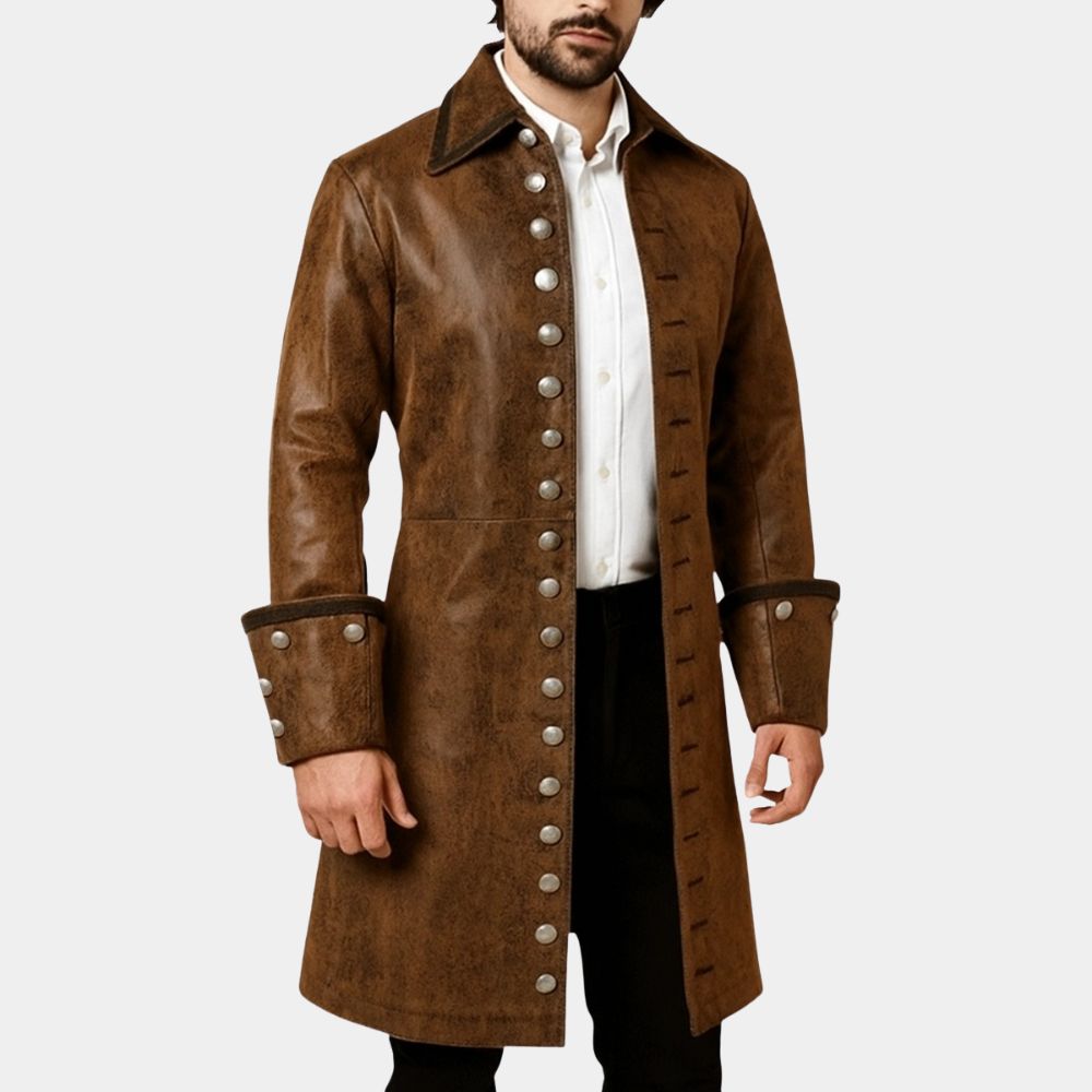The Steampunk Captain Leather Long Coat