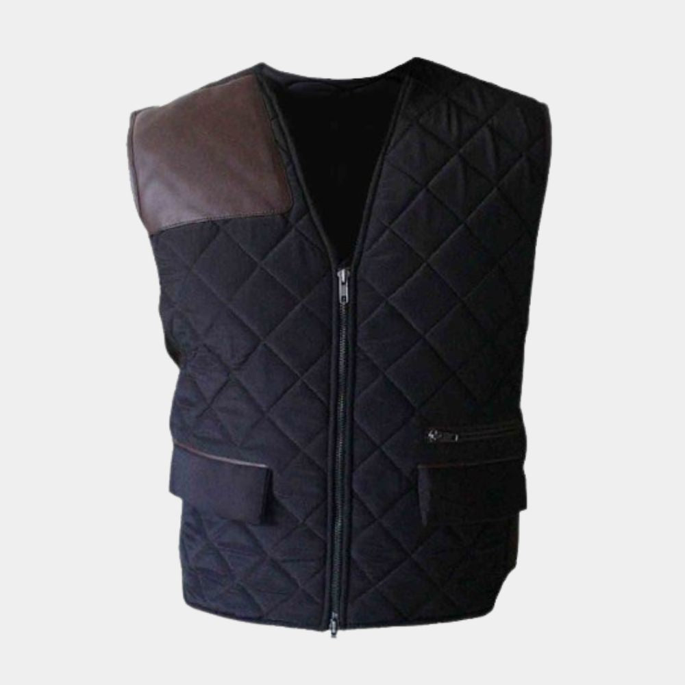 David Morrissey Black Quilted Vest-front-posture