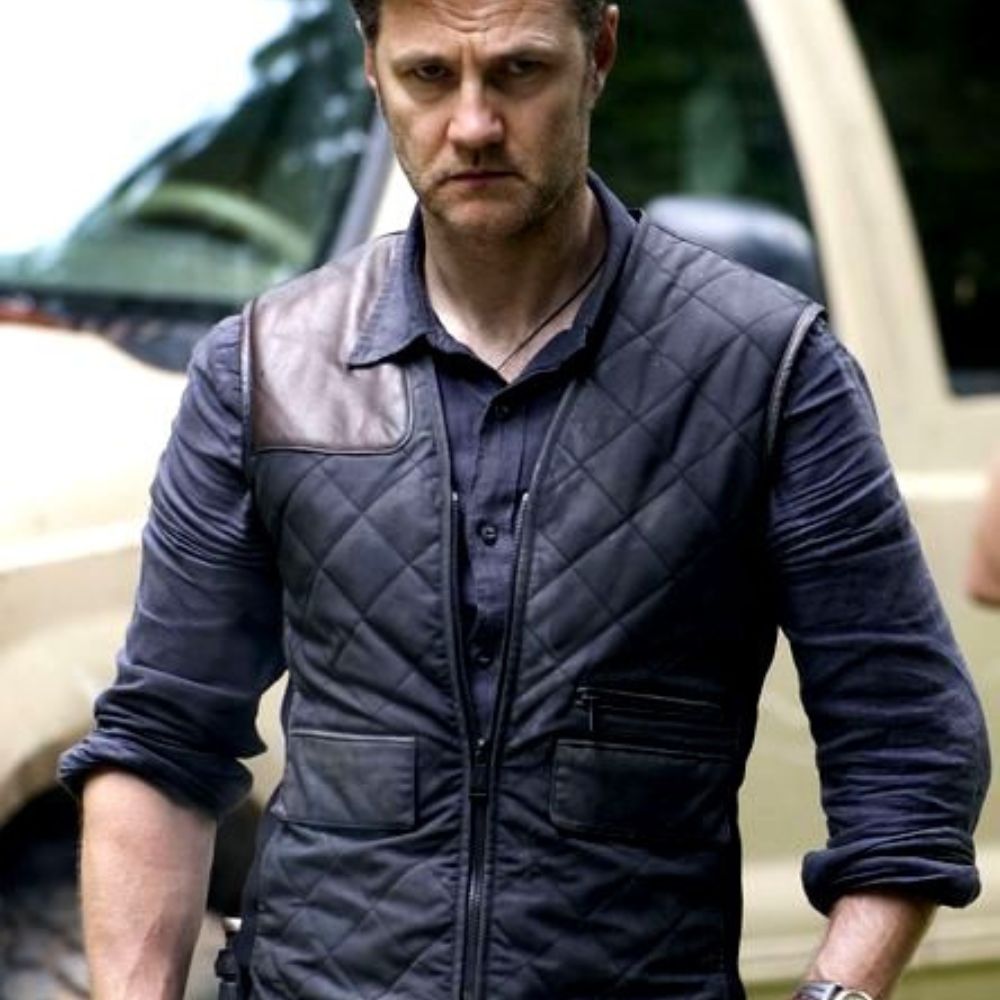 David Morrissey Black Quilted Vest-character