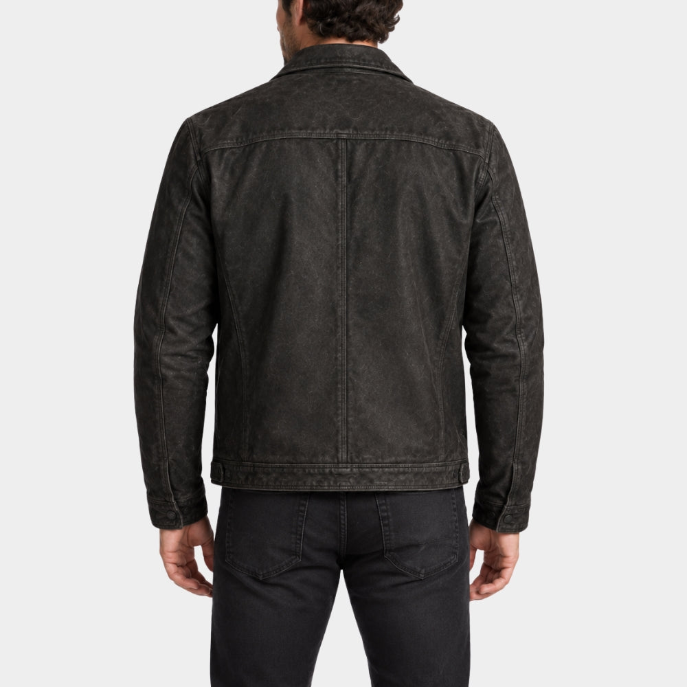The Fix Zachary Levi Charcoal Grey Leather Jacket