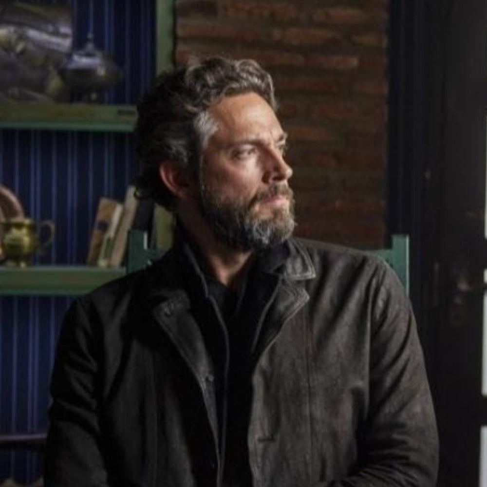 The Fix Zachary Levi Charcoal Grey Leather Jacket