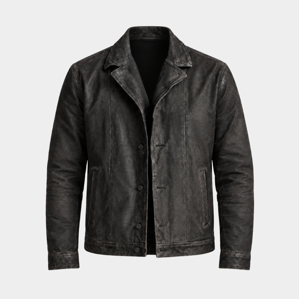 The Fix Zachary Levi Charcoal Grey Leather Jacket