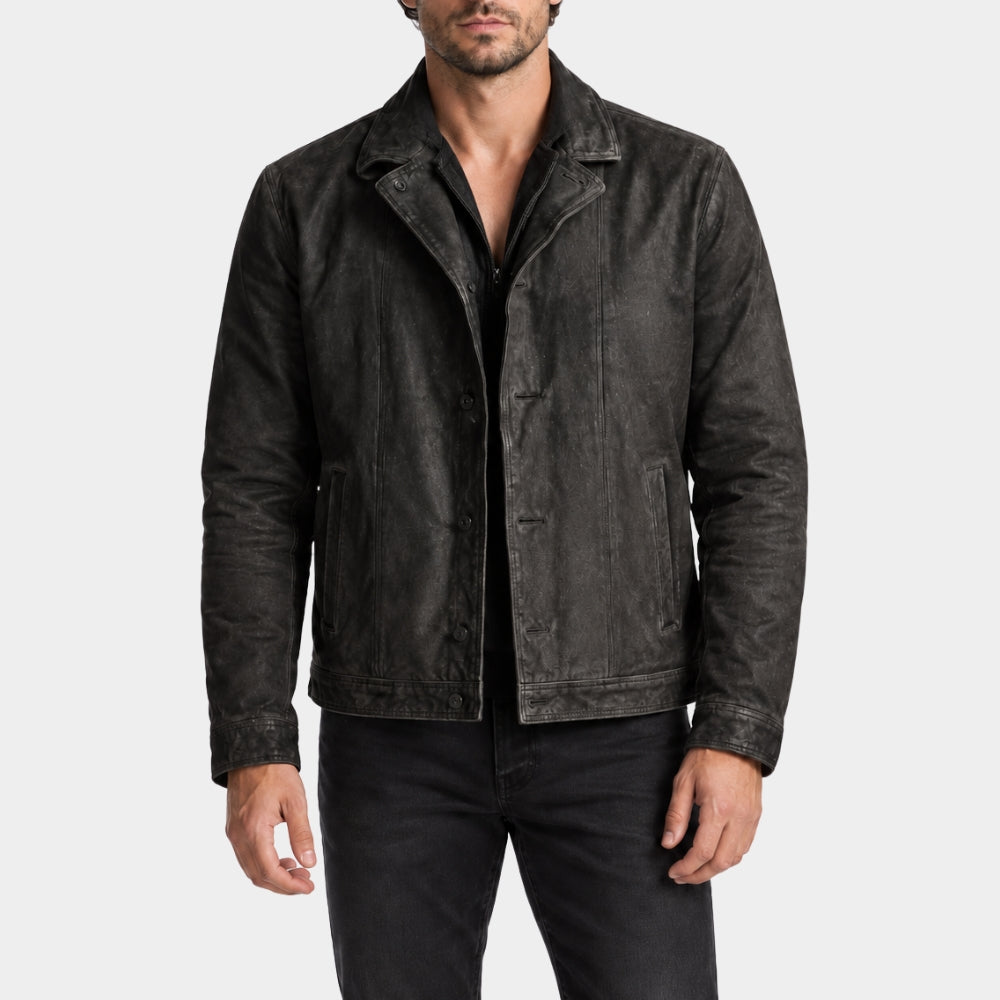 The Fix Zachary Levi Charcoal Grey Leather Jacket