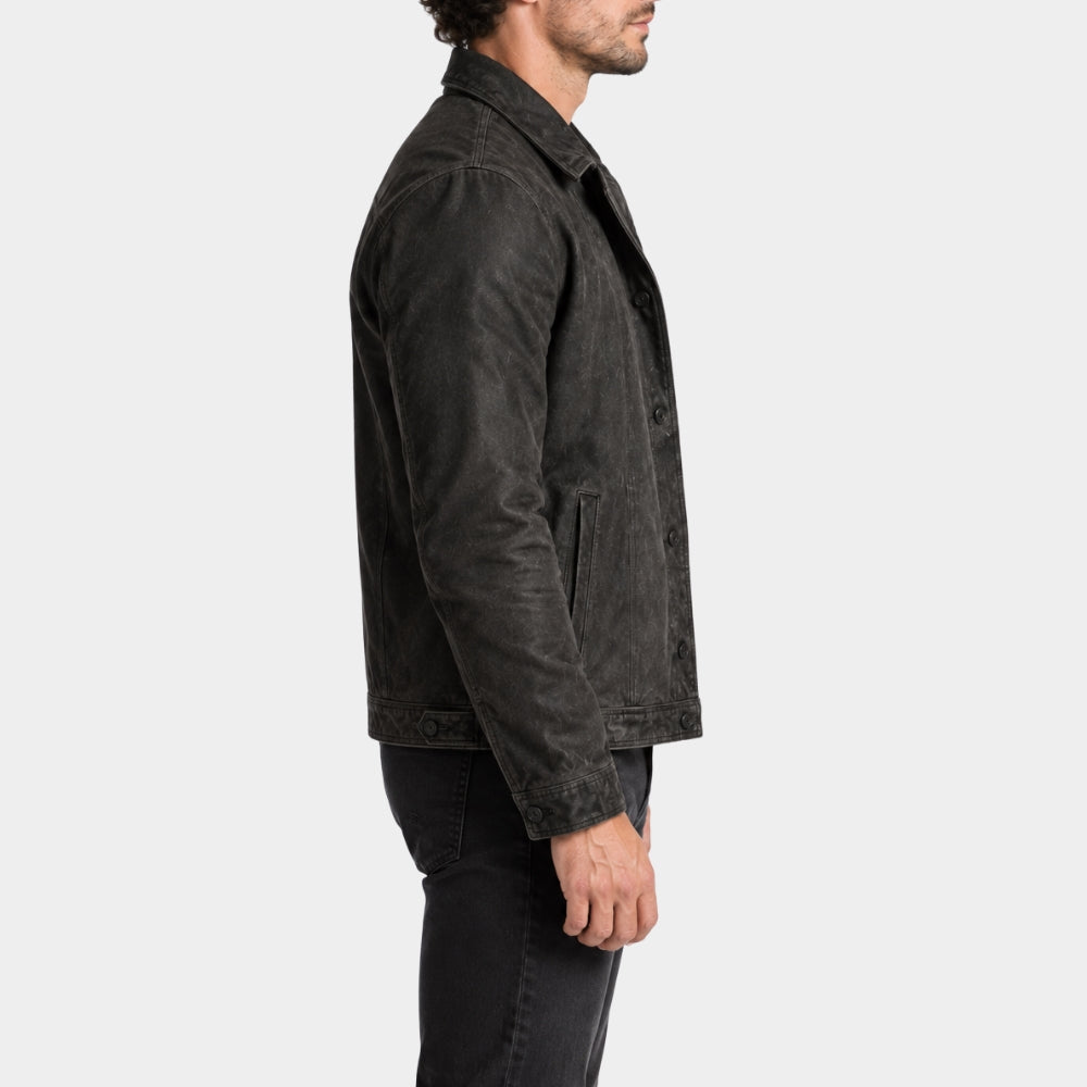 The Fix Zachary Levi Charcoal Grey Leather Jacket