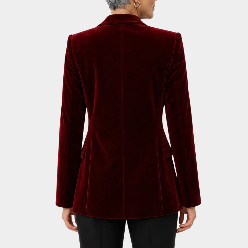 The Gentlemen Kaya Scodelario Maroon Velvet Blazer