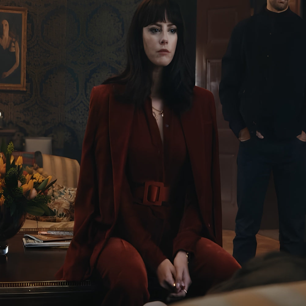 The Gentlemen Kaya Scodelario Maroon Velvet Blazer