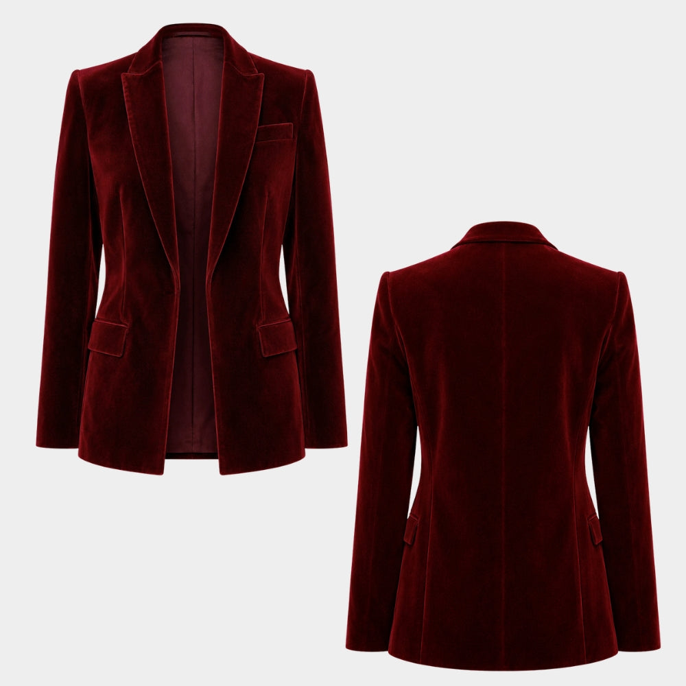 The Gentlemen Kaya Scodelario Maroon Velvet Blazer