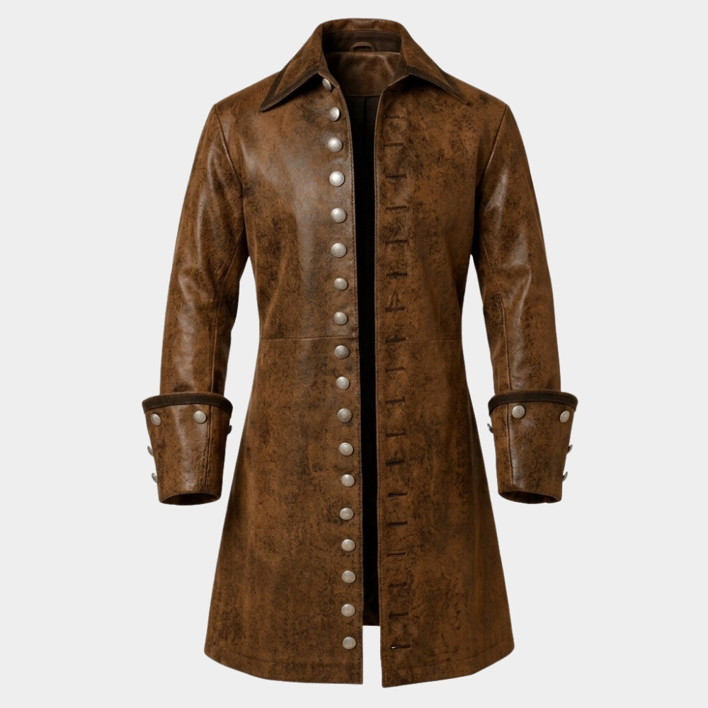 The Steampunk Captain Leather Long Coat
