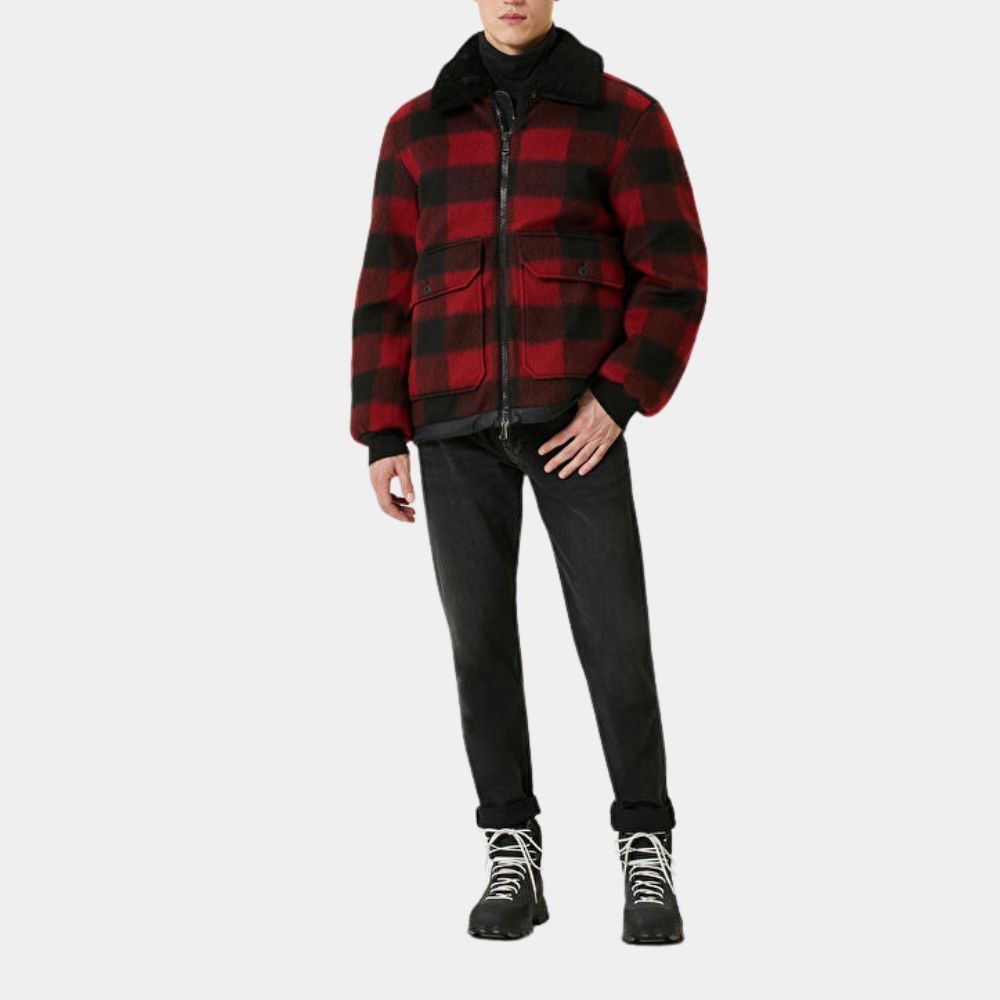 The Actor Paul Cole (André Holland) Plaid Bomber Jacket with Shearling Collar - Posture Front View